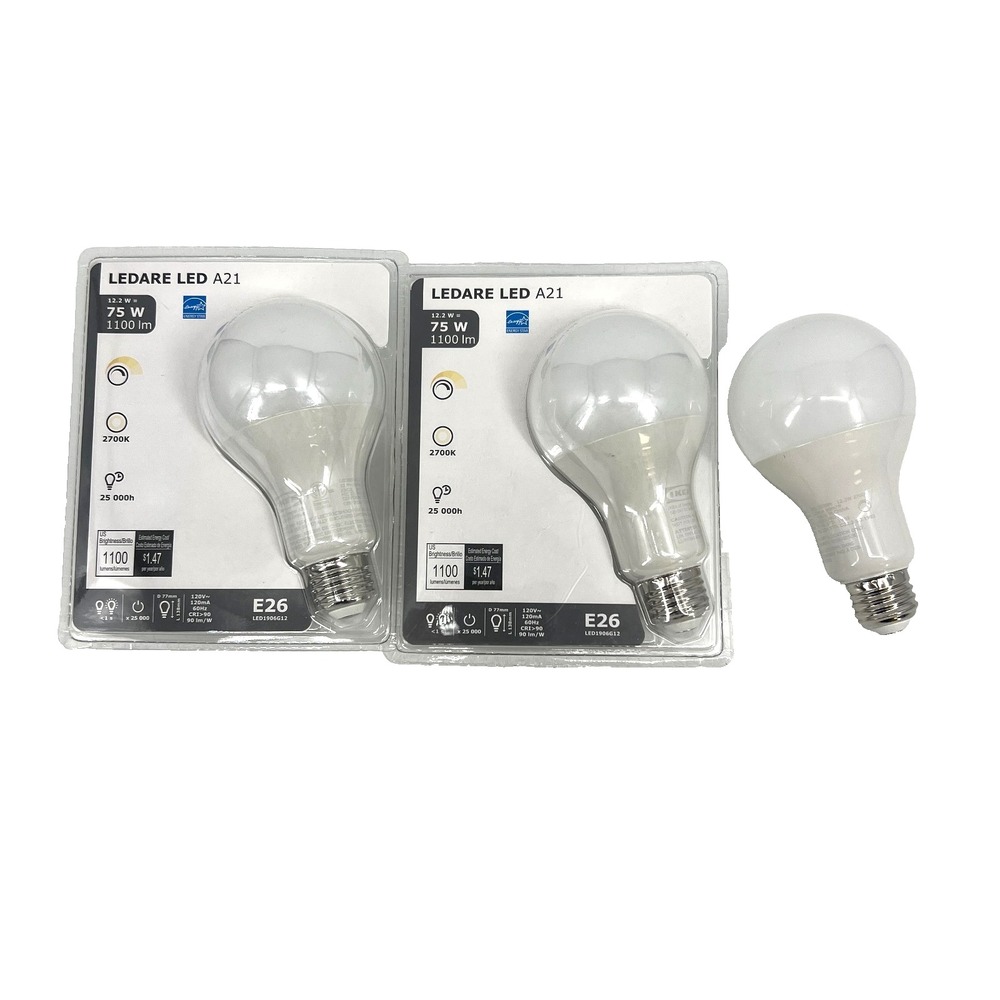 IKEA LEDARE LED A21 Light Bulb 12.2W = 75W 1100 Lumen E26 White 2 Sealed +1 Open